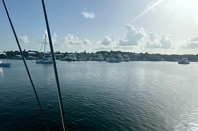 Boats moored inside Hope Town Harbour, Elbow Cay